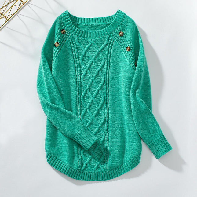 Women's Solid Color Pullover Knitted Long Sleeve Casual Button Sweater Tops