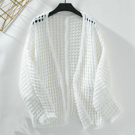 Women's Hollow Knit Cardigan Summer Long Sleeve Casual Loose Beach Jacket