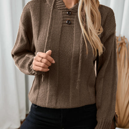 Women's Hooded Drawstring Pullover Sweater Long Sleeve Casual Sweater Jacket