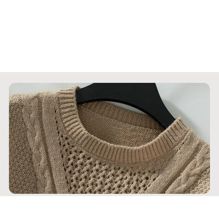 Womens Sweaters Crewneck Elegant Long Sleeve Hollow Cable Knit Pullover Tops