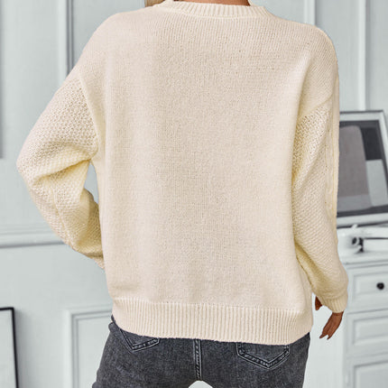 Womens Sweaters Crewneck Elegant Long Sleeve Hollow Cable Knit Pullover Tops