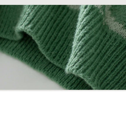 Women's Abstract Jacquard Knit Sweater Round Neck Long Sleeve Casual Sweater Top