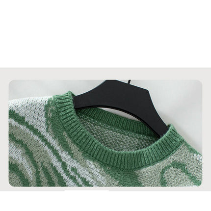 Women's Abstract Jacquard Knit Sweater Round Neck Long Sleeve Casual Sweater Top