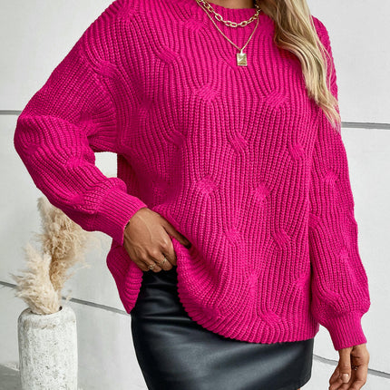 Women's Solid Color Knitted Sweater Round Neck Long Sleeve Casual Sweater Top