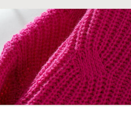 Women's Solid Color Knitted Sweater Round Neck Long Sleeve Casual Sweater Top