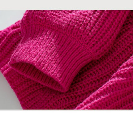 Women's Solid Color Knitted Sweater Round Neck Long Sleeve Casual Sweater Top