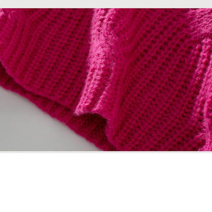 Women's Solid Color Knitted Sweater Round Neck Long Sleeve Casual Sweater Top