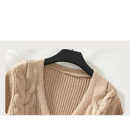 Women's Solid Color Cable Knit Cardigan Long Sleeve Button Casual Sweater Jacket