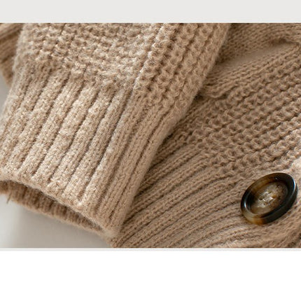 Women's Solid Color Cable Knit Cardigan Long Sleeve Button Casual Sweater Jacket