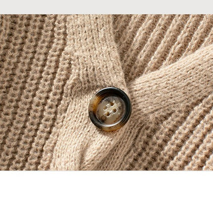 Women's Solid Color Cable Knit Cardigan Long Sleeve Button Casual Sweater Jacket
