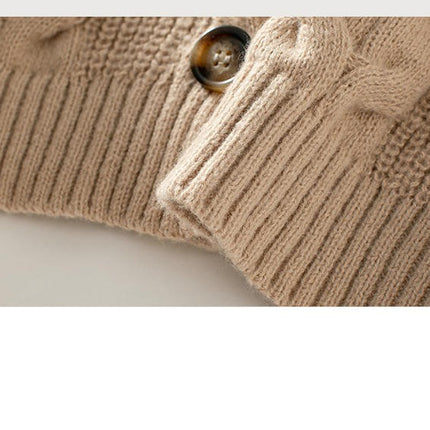 Women's Solid Color Cable Knit Cardigan Long Sleeve Button Casual Sweater Jacket
