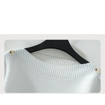 Women's One-shoulder Neck Button Pullover Knitted Long Sleeve Casual Sweater Top