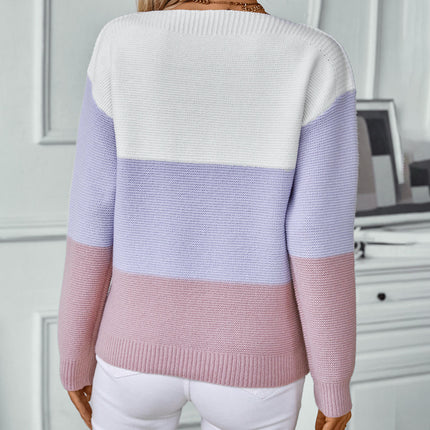 Women's One-shoulder Neck Button Pullover Knitted Long Sleeve Casual Sweater Top