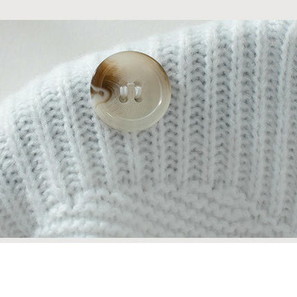 Women's One-shoulder Neck Button Pullover Knitted Long Sleeve Casual Sweater Top