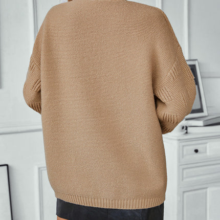 Women's Solid Color Pocket Knitted Cardigan Long Sleeve Casual Sweater Jacket