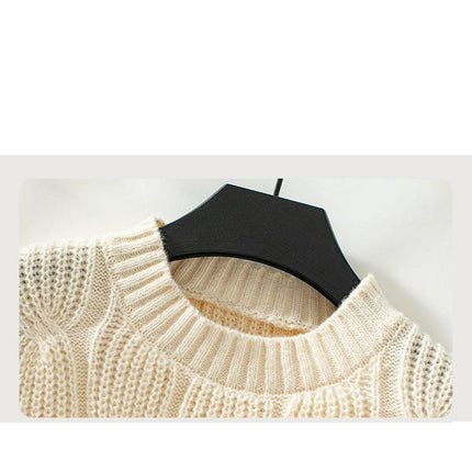 Women's Solid Color Cable Knit Pullover Long Sleeve Casual Loose Sweater Top