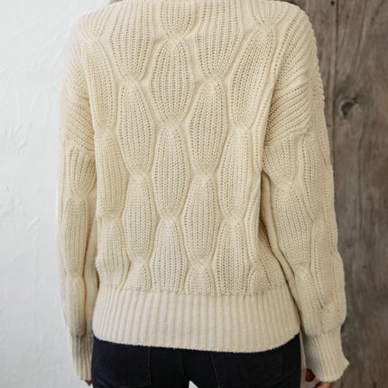 Women's Solid Color Cable Knit Pullover Long Sleeve Casual Loose Sweater Top