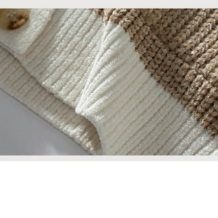 Women's Striped Button Knit Cardigan Long Sleeve Casual Jacket with Pockets