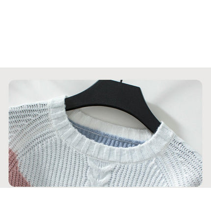 Women's Contrast Color Cable Knit Pullover Long Sleeve Crew Neck Casual Sweater