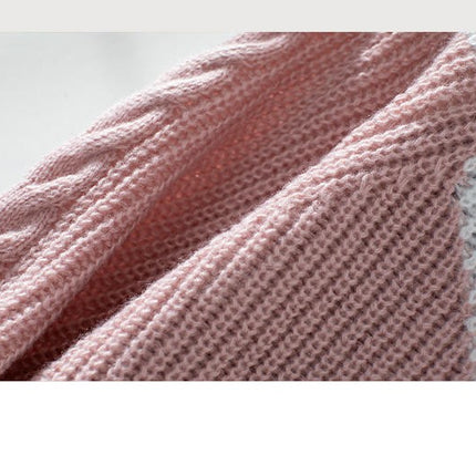 Women's Contrast Color Cable Knit Pullover Long Sleeve Crew Neck Casual Sweater