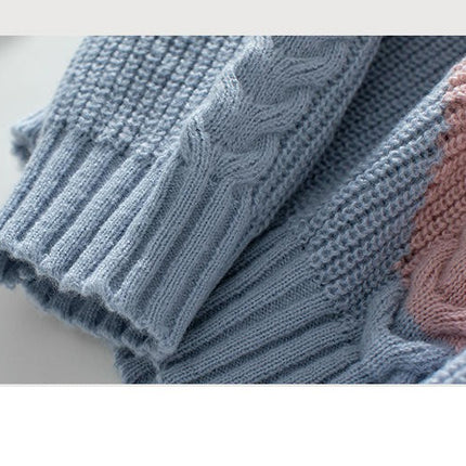Women's Contrast Color Cable Knit Pullover Long Sleeve Crew Neck Casual Sweater