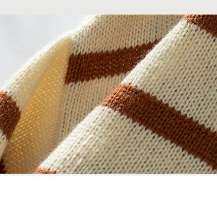 Women's High Neck Striped Knitted Pullover Sweater Long Sleeve Casual Top