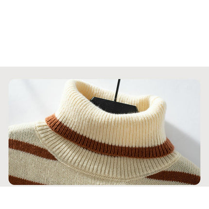 Women's High Neck Striped Knitted Pullover Sweater Long Sleeve Casual Top