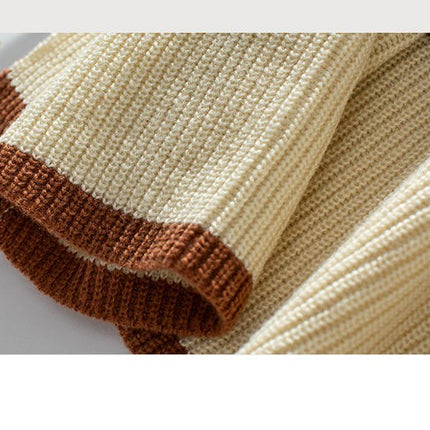Women's High Neck Striped Knitted Pullover Sweater Long Sleeve Casual Top