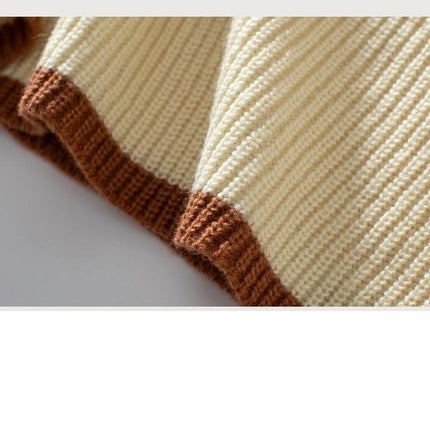 Women's High Neck Striped Knitted Pullover Sweater Long Sleeve Casual Top