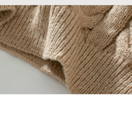 Women's Casual Hooded Pullover Sweater Winter Retro Button Cable Knit Top