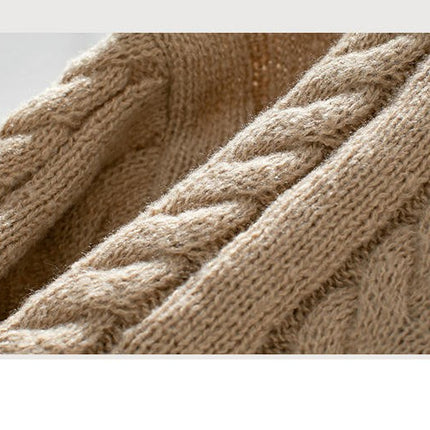 Women's Casual Hooded Pullover Sweater Winter Retro Button Cable Knit Top