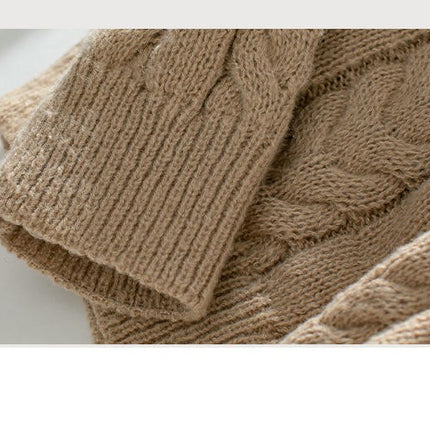 Women's Casual Hooded Pullover Sweater Winter Retro Button Cable Knit Top