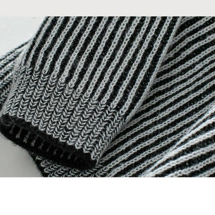 Women's Deep V-neck Striped Contrast Pullover Sweater Casual Loose Knitted Top