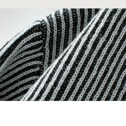 Women's Deep V-neck Striped Contrast Pullover Sweater Casual Loose Knitted Top