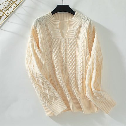 Women's Solid Color Cable Knit Pullover Sweater Winter Casual Loose Knit Top