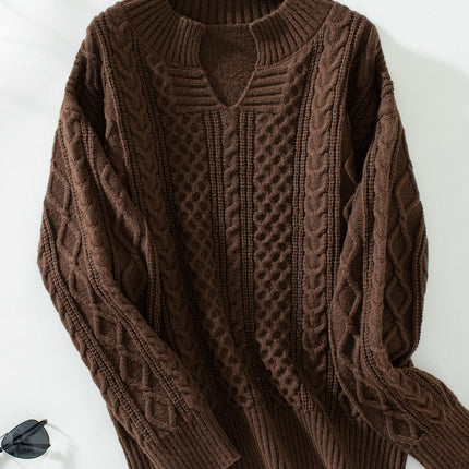 Women's Solid Color Cable Knit Pullover Sweater Winter Casual Loose Knit Top