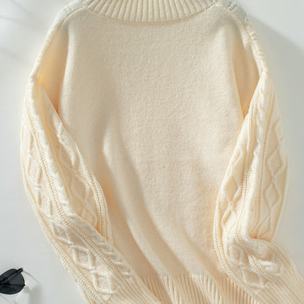 Women's Solid Color Cable Knit Pullover Sweater Winter Casual Loose Knit Top