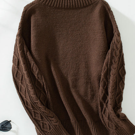 Women's Solid Color Cable Knit Pullover Sweater Winter Casual Loose Knit Top