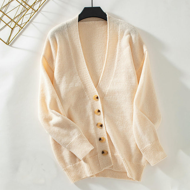 Women's Solid Color Simple Knitted Cardigan Long Sleeve Button Sweater Jacket