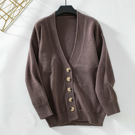 Women's Solid Color Simple Knitted Cardigan Long Sleeve Button Sweater Jacket