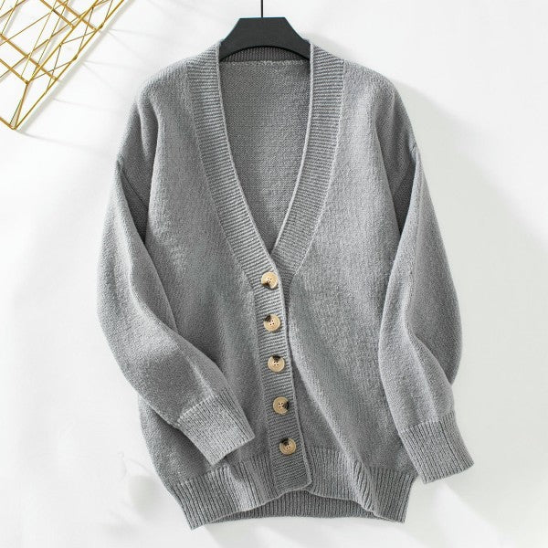 Women's Solid Color Simple Knitted Cardigan Long Sleeve Button Sweater Jacket