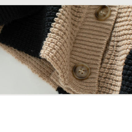 Women's Contrast Striped Knit Cardigan Casual Long Sleeve Button Sweater Jacket