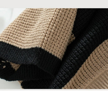 Women's Contrast Striped Knit Cardigan Casual Long Sleeve Button Sweater Jacket