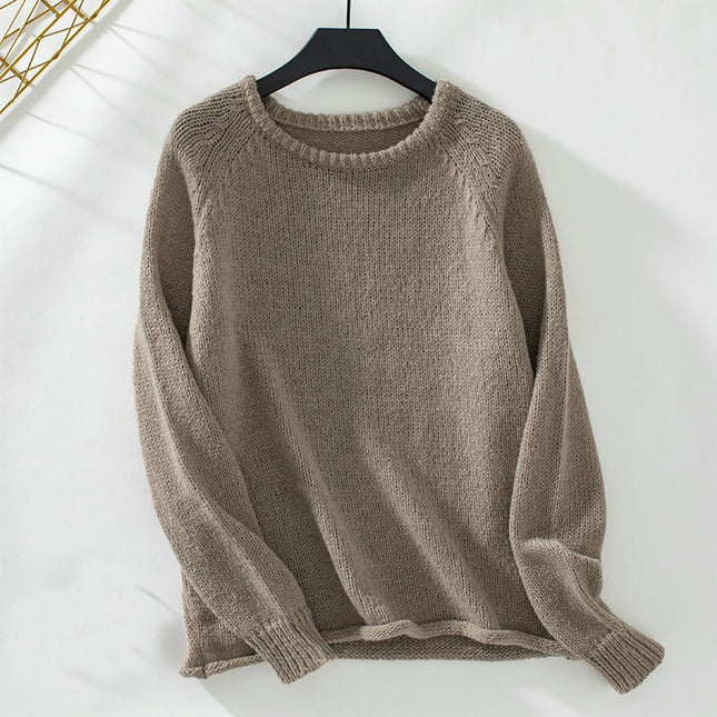 Womens Rolled Hem Pullover Knitted Sweater Autumn Long Sleeve Casual Knitted Top