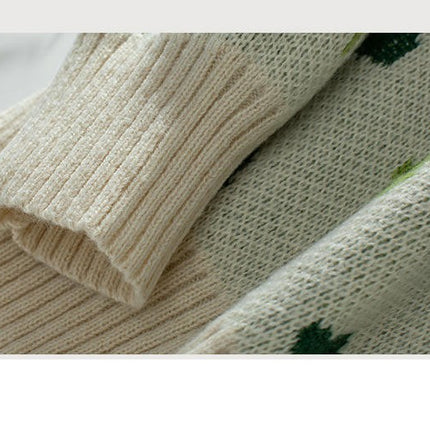 Women's Four-Leaf Clover Jacquard Pullover Sweater Long Sleeve Casual Knit Top