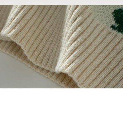 Women's Four-Leaf Clover Jacquard Pullover Sweater Long Sleeve Casual Knit Top