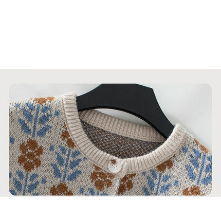 Womens Flower Jacquard Cardigan Sweater Winter Button Long Sleeve Knitted Jacket