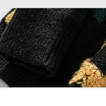 Sunflower Towel Embroidery Round Neck Long Sleeve Knitted Pullover Sweater Women