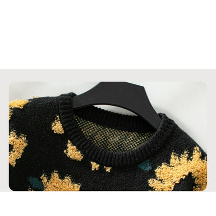 Sunflower Towel Embroidery Round Neck Long Sleeve Knitted Pullover Sweater Women