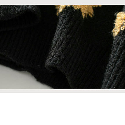 Sunflower Towel Embroidery Round Neck Long Sleeve Knitted Pullover Sweater Women